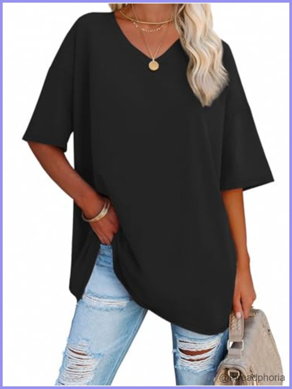 Womens Oversized V Neck Tunic Tee Half Sleeve Pullover Casual Top